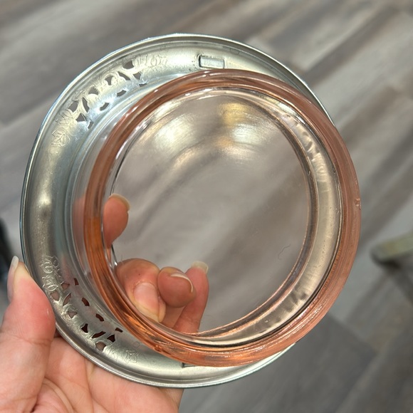 Vintage Pink Glass Bridal Basket with Stainless Handle Easter - Picture 3 of 3